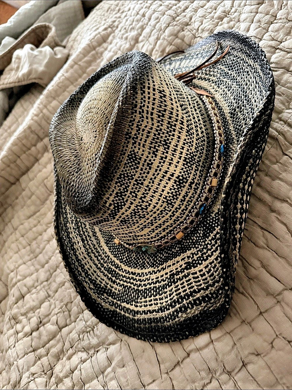 Flora Sombrero Woven Cowboy Hat in Black & Cream NWT - Picture 7 of 16